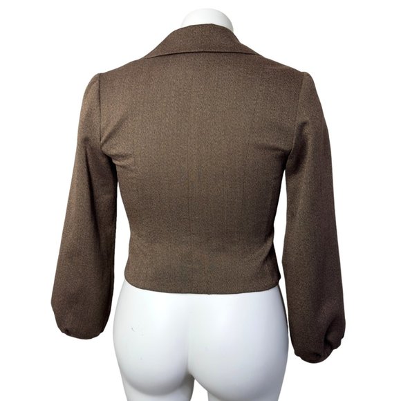 Svetlana Brown Blazer Contrast Lapel Rhinestone Statement Button Closure Size 8 - Picture 6 of 10